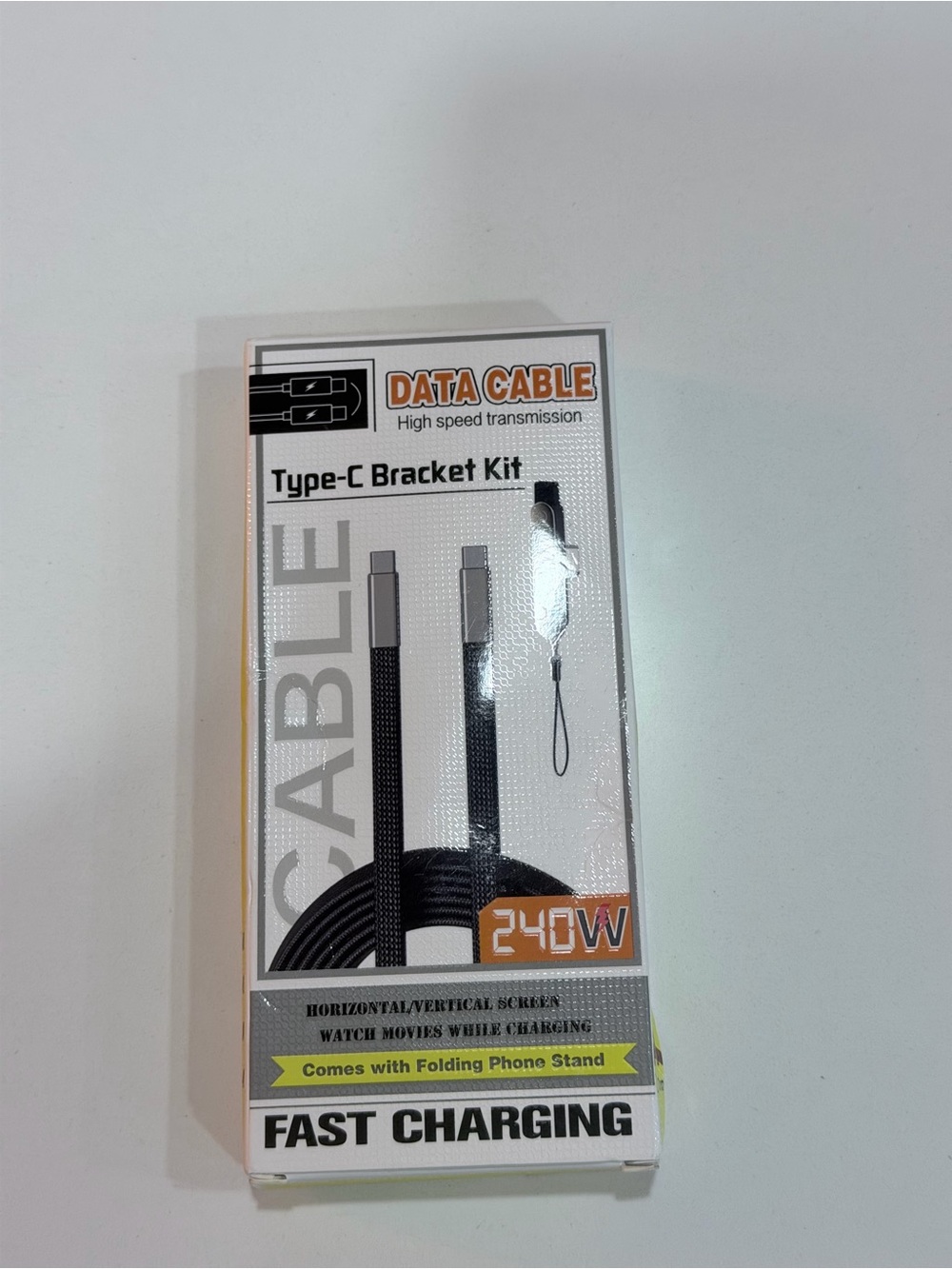 Data Cable Type-C Bracket Kit - Black, 240W Fast Charging
